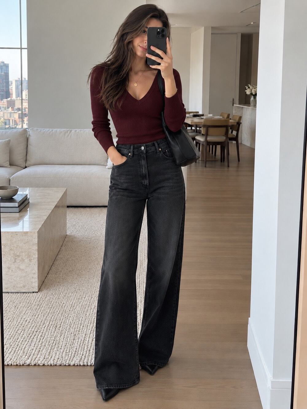 MOTHER The Hustler Roller Sneak Jeans 34 Black Wide Leg High Rise NEW